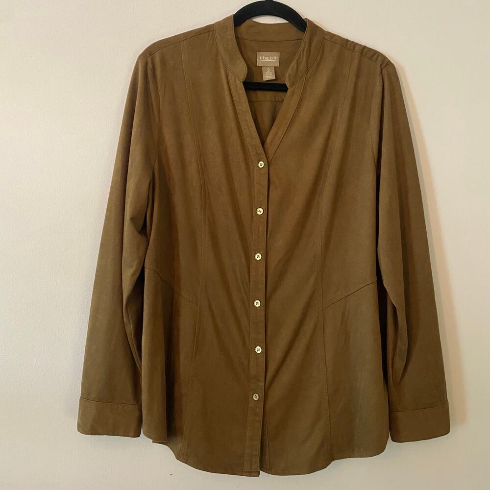 Chico's Brown Button Down Blouse Western Rodeo Velvety Women's size 2 / Large
